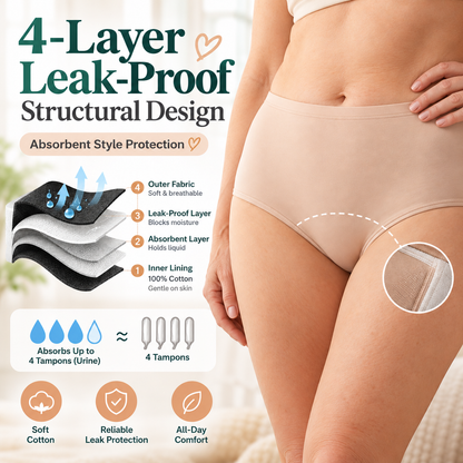 Drynana 4-Layer Leakproof High-Waisted Cotton Underwear - NoPFAS